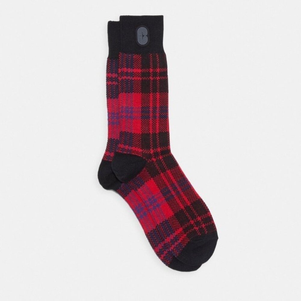 Coach Logo Plaid Crew Socks